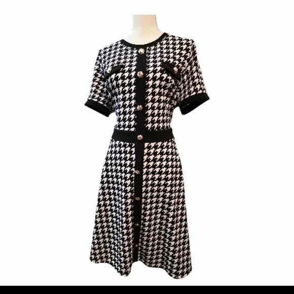 SHEIN Black and White Houndstooth Mini Dress - Picture 2 of 6